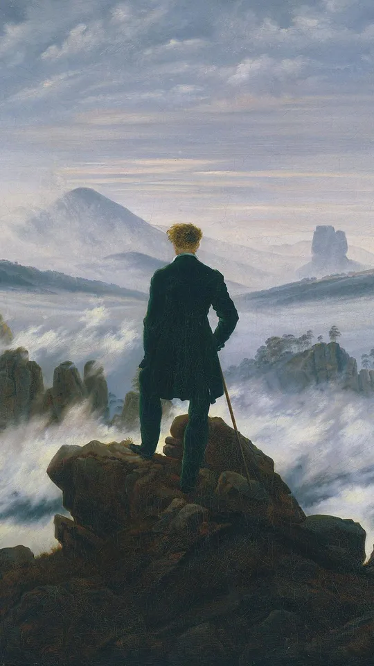 Dipinto "Viandante sul mare di nebbia" di Caspar David Friedrich